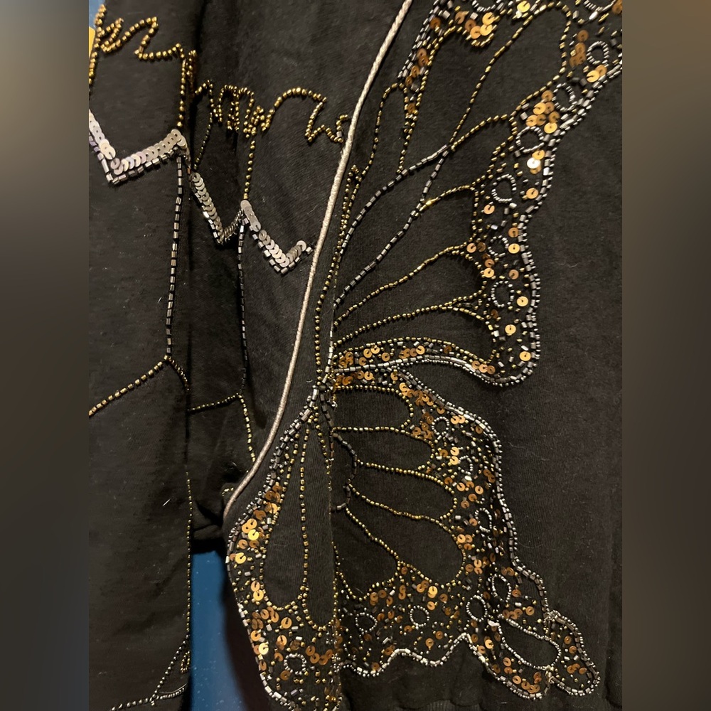By Anthropologie Black & Golden Sequins Butterfly Sweatshirt NWOT - Picture 4 of 8